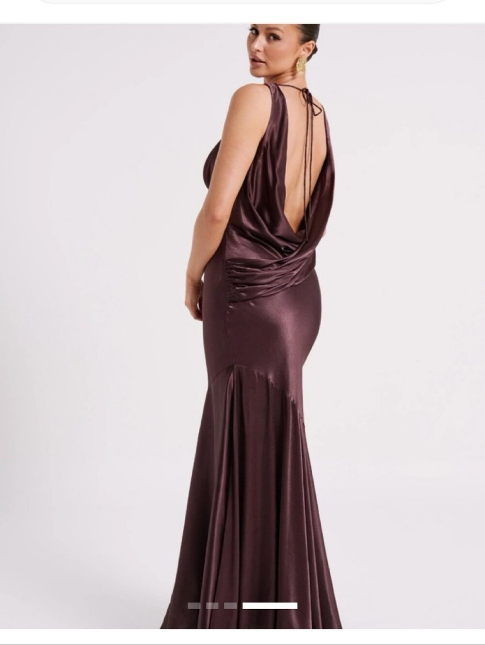 Meshki Satin Cowl Neck Maxi Dress in Deep Brown - Picture 4 of 12